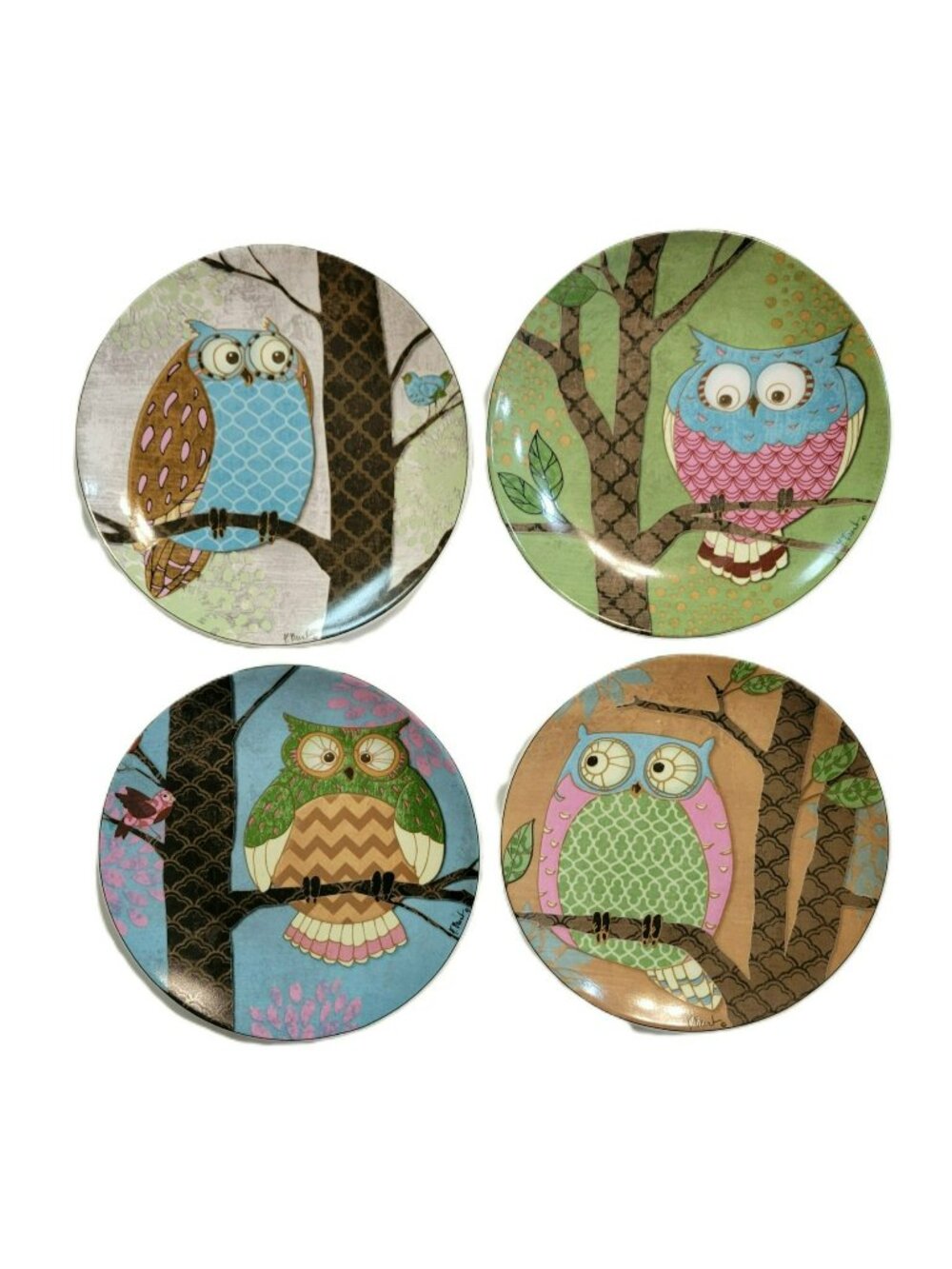 Set Of 4 Owl Dessert Plates Mikasa Gourmet Basics Paul Brent Owl Series